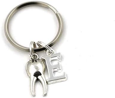 SILVER KNIGHTTooth Key Ring, Personalized Dental Hygiene Keychain, Dentist Assistant Keyring, Initial, Care Graduation Gift Bag