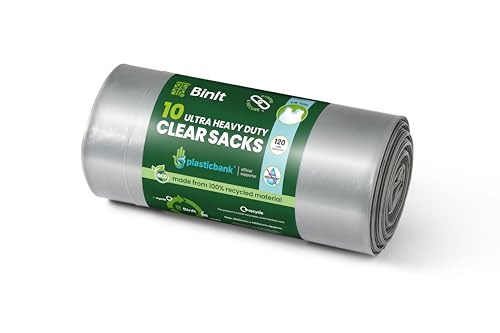 Image of BIN IT 10 Clear XL 120L Tie Top, Clear Ultra Heavy Duty, Recycling Sacks, Bin Bags, Bin Liners, Refuse Sacks, 80kg Lift Tested, Super Strong, 60 μm, Perfect for Storage, Garden & All Heavy Duty Tasks
