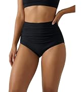 Firpearl Women's Full Coverage High Waisted Bikini Bottoms Ruched Swimsuit Bottom Tummy Control S...
