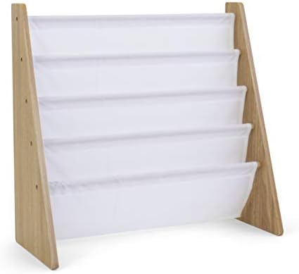 Humble Crew, 4 tier, Natural/White Kids Book Rack Storage Bookshelf with Deep Sleeves, Universal