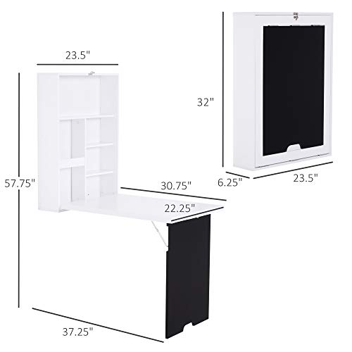 Image of Wall Mounted Office Desk, Fold Out Convertible Computer Desks with Storage Shelves, Multi-Function Folding Wall Desk Writing Table for for Small Spaces, Home Office (White+Black)