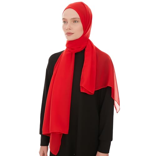Pañuelo para mujer Hijab - Pañuelo de gasa Hijab para mujer - Pañuelo moderno de gasa musulmana Hidzab para mujer, chal, pañuelo para la cabeza, rojo, 180 x 70 cm