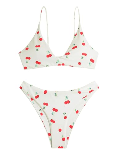 Image of ZAFUL Women's Tie Back Padded High Cut Bralette Bikini Set Two Piece Swimsuit
