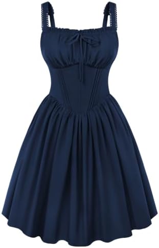 SCARLET DARKNESS Damen Sommer Viktorianisch Spaghetti Korsett Minikleid | Quadratischer Ausschnitt, Hohe Taille Corsagenkleid, A Line Party Abendkleid