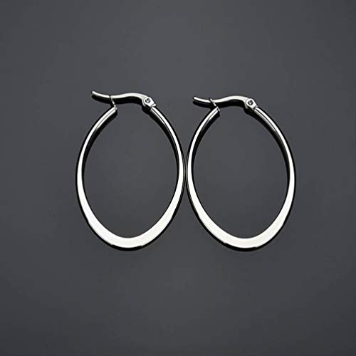 43Mm Oval Hoop Earrings Stainless Steel,Hypoallergenic Geometric Oblong Hoop Earrings For Women Girls (Silver) #TOP5