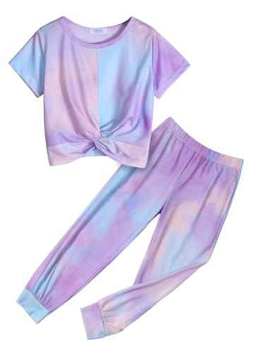 Arshiner Mädchen Bekleidungsets Batik T-shirt mit Hosen Set Kurzarm Trainingsanzüge Freizeit Kleidung Sets für Mädchen 12-13 Jahre