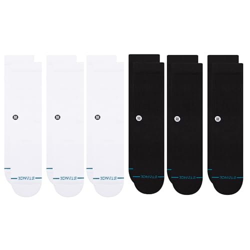 Stance Icon Crew 6-Pack Bundle, White + Black, Cotton Blend and Cushioning Arch Support, Large