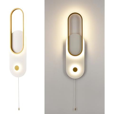 DAYCENT Modern LED Wall Sconce with Pull Chain Switch 4000K White and Gold Wall Lamp for Bedroom Entryway Living Room Cover