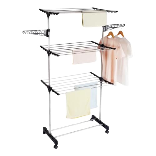 Varal De Chão 3 Andares Grande de Roupas Dobrável Regulável Retrátil com Rodinhas e Gancho... Varal De Chão 3 Andares Grande de Roupas Dobrável Regulável Retrátil com Rodinhas e Gancho...