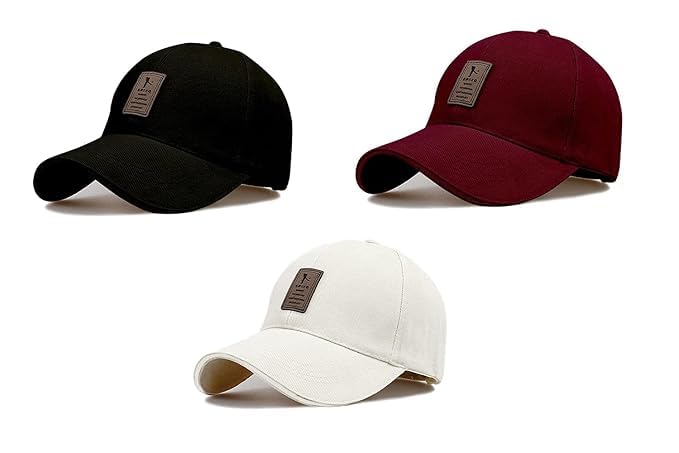 Cap for Men Women Topi Unisex Head Branded Boy's Girl's Caps Adjustable Strap Summer Sports Cricket Gym Dance Cotton Free Size Pack of 3