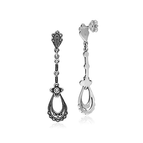 Gemondo USA Sterling Silver 925 Marcasite Art Nouveau Lace Pattern Chandelier Drop Earrings2