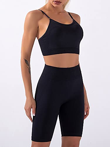 Moochy Conjunto de sutiã e shorts esportivos femininos com 2 peças ajustáveis espaguete acolchoado s