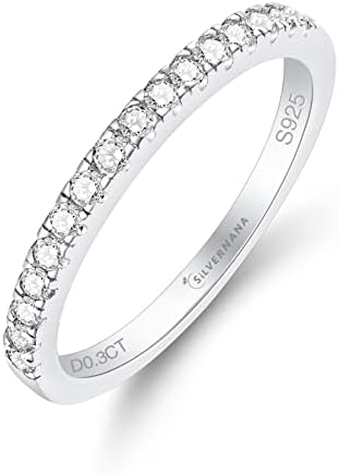 SILVERNANA Moissanite Wedding Band,925 Sterling Silver Rings for Women with 18k White Gold Plated,Stackable Rings for Women Wife Girlfriend Size 7