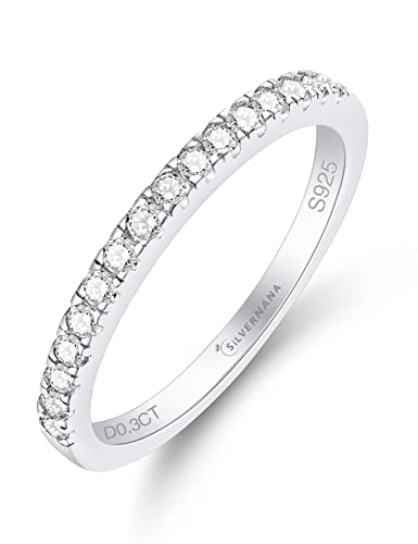 SILVERNANA Moissanite Wedding Band 925 Sterling Silver Half Eternity Wedding Ring 0.3CT Moissanite Diamond Stackable Promise Ring for Women Size 10