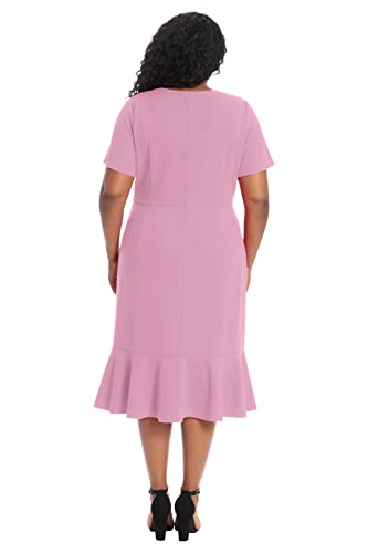 Image of London Times Women's V-Neck Dress - Flounce Hem, Twist Waist, Elegant Office & Event Wear
