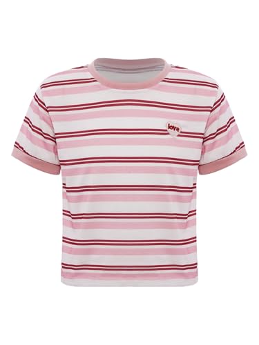 Girls Boys Heart Embroidery Striped Summer Shirts Kids Round Neck Short Sleeve T-Shirts Casual Tee Blouses3