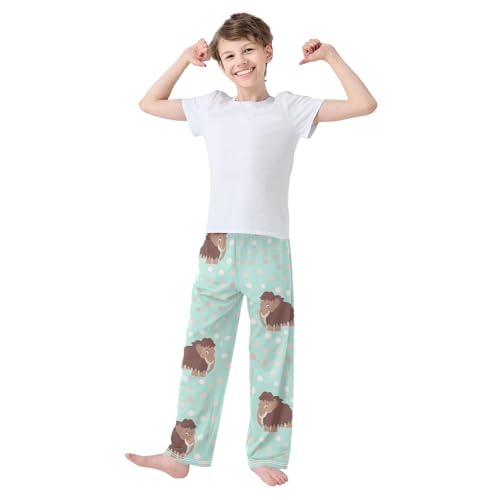 Cute Mammoth Boys Pants Boys Athletic Pants Long Pant for Boy with Pockets Wide-Leg Size 6-14Y3