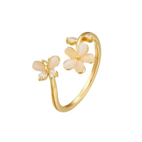 Kokoma Butterfly Flower Statement Ring for Women Cubic Zirconia Floral Wrap Finger Ring Wedding Promsie Rings Engagement Anniversary Band Adjustable