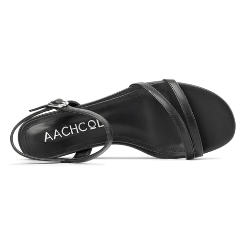 Aachcol Womens Strappy Low Heel Sandals Open Toe Chunky Block Heels Ankle Strap Short Heels Bride Wedding Party Dress Shoes 2.0 Inches Heels Black Matte 6 M US by Aachcol - Used condition - Image 6