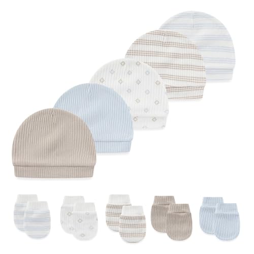 Image of 10 Pieces Newborn Baby Cotton Cap and Mitten Sets
