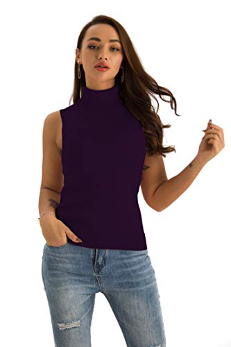 Image of Spicy Sandia Women Stretchable Turtleneck Knit Sleeveless Slim Fit Sweater