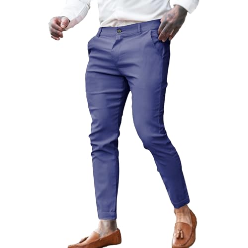 Pantalon chino pour homme coupe ajustee et design epure bleu marine