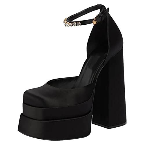 DEUVOUM Women's Super High Heel Catwalk Sandals Platform High Heel Catwalk Shoes Solid Color Silk Surface Sandals Rhinestone Ankle Strap Block Heel High Heel Platform Platform Platform Fashion Shoes