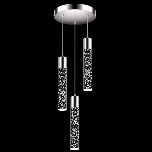Esfos Pendant Lights Kitchen Island, 6500K Modern Kitchen Island Lights Brushed Nickel, Ceiling Lighting Fixtures with Crystal Bubble, Integrated LED Hanging Light for Dining Room 1 Pack(3-Light)