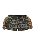 WDIRARA Women's Fuzzy Camo Mini Jean Shorts Y2k Rhinestone Low Rise Denim Shorts Army Green Medium