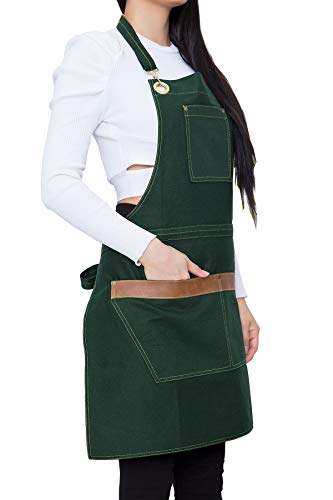 ROFF Green Apron with pockets for Women and Men - Metal Riveted - 100 Cotton - 390grm² Gabardin Fabric - Pro Chef Cook Cooking Kitchen Baker Barista Bartender Grill BBQ Art Artist Shop Server Aprons