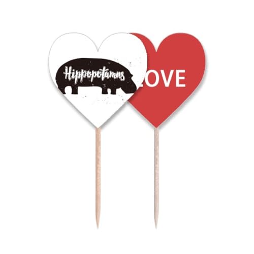 Cure-dents hippopotame drapeau cœur étiquette cupcake pic décoratif - 2
