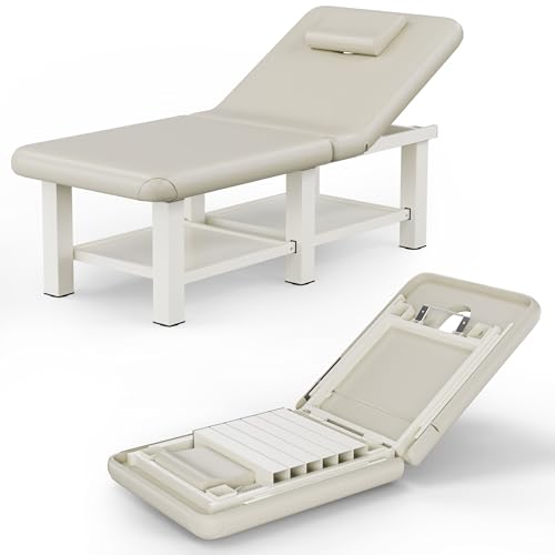 Image of Olela 30.5'' Wide Folding Massage Table, Heavy Duty Stationary Massage Table, Physical Therapy Table with Adjustable Backrest & Storage, Professional Treatment Table for Spa, Tattoo, Chiropractic