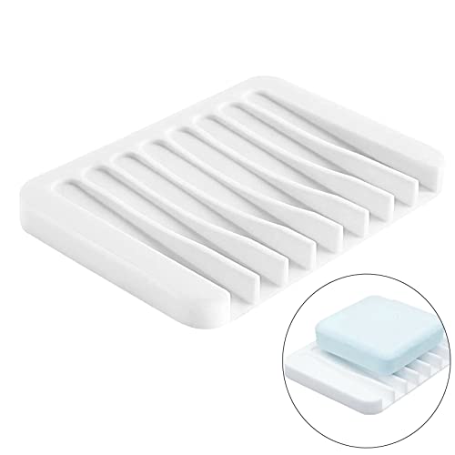 iJiZuo Savon Blanc en Silicone avec Drain de vidage Porte-Savon en Silicone pour Salle de Bain Douche Design antidérapant Porte-Savon pour Salle de Bain Cuisine Compteur