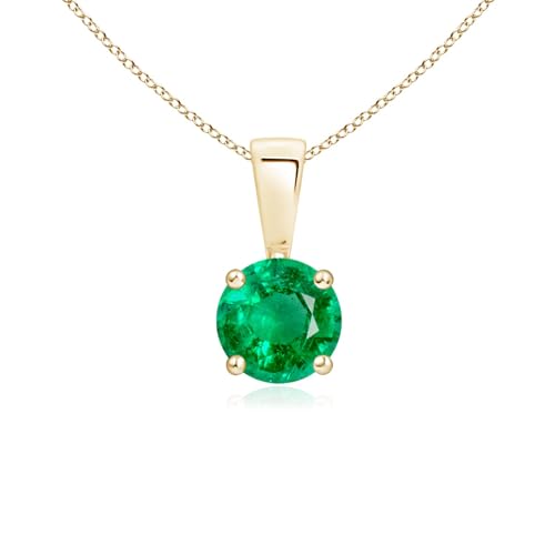 Angara Natural Emerald Solitaire Pendant for Women | Round Emerald Solitaire Pendant Necklace in 14K Solid Gold/Sterling Silver/Platinum | May Birthday, Anniversary, Gemstone Jewellery Gift