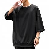 [YIMANIE] メンズ Ｔシャツ 七分袖 ビッグシルエット カットソー サマー 半袖 無地 BIG tシャツ メンズ 白 黒 大きいサイズ 薄手 カジュアル ゆったり ドロップショルダー