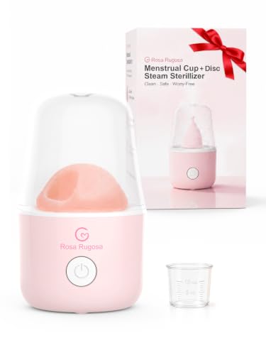 Image of ROSA RUGOSA Menstrual Cup Sterilizer Fits Menstrual Cups and Disc, See-Through Design, Includes Measuring Cup, Auto Shut Off, for Home, Dorm and Travel