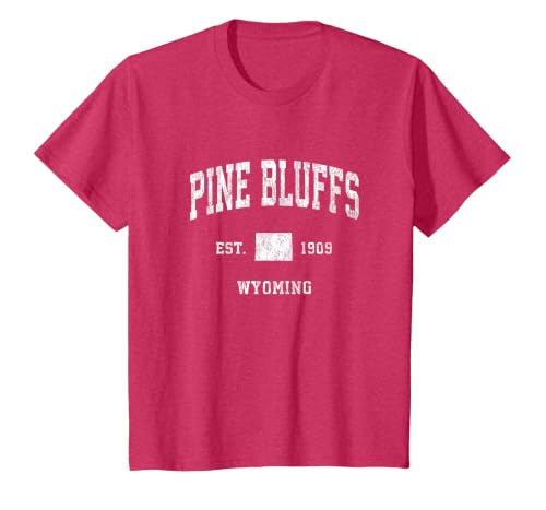 Pine Bluffs Wyoming WY Vintage Athletic Sports Design T-Shirt, Youth, Red Heather, 4T
