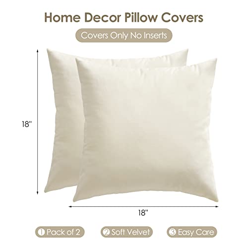 Homelike Moment Throw Pillow Covers 18X18 Set Of 2, Cream White Velvet Decorative Couch Pillow Cover Soft Square Cushion Cases For Sofa Bed Car (18X18 Inch, Cream White) #TOP2
