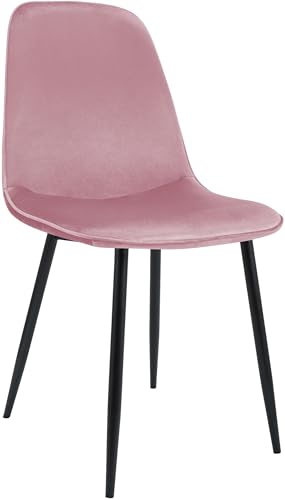 CLP Esszimmerstuhl gepolstert Maryam, Küchenstuhl mit Rückenlehne und schwarzem Metallgestell, bis 150 kg belastbar, Farbe:rosa, Material:Samt