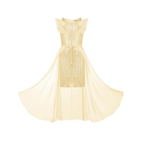 Girls Sequin Dress Formal Party Pageant Dress Sparkle Birthday Dresses for Tween Size 5-14Y Gold 9-10 Years