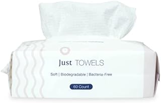 JUST MADE | JUST TOWELS - Super Soft and Absorbent Disposable Face Towel, Lint-Free for Sensitive Skin, Makeup Removing Wipe, 60 Count (Pack of 1)