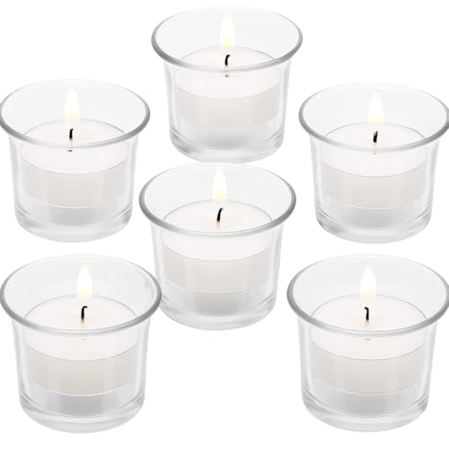 12 vasos para velas votivas, forma de olla, diámetro de 6,5 cm, portavelas, cristal para velas de té, diseño exclusivo (transparente)