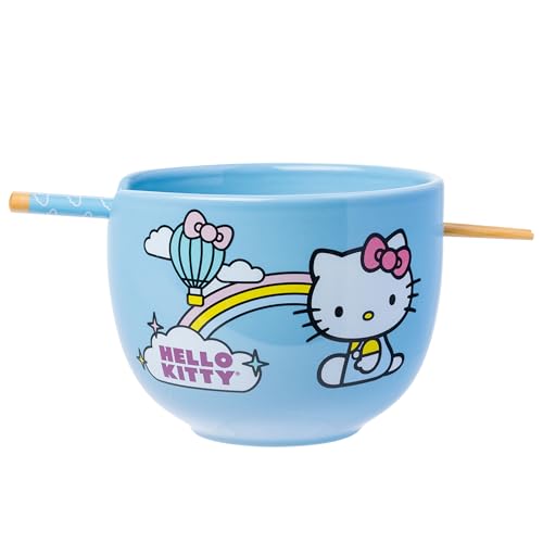 Image of Silver Buffalo Sanrio Hello Kitty Bright, Ramen Bowl with Chopsticks, 20oz | Rainbow, Ceramic, Noodle Rice Bowl, Microwave Safe, 0.59 Liters