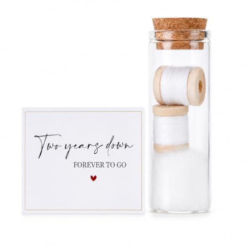 2nd Anniversary Cotton Gifts For Him Her, 2 Year Wedding Anniversary Mini Glass Bottle With Cottons Reel, Second Anniversary Keepsake Cotton Gift Ideas For Wife Husband Couple