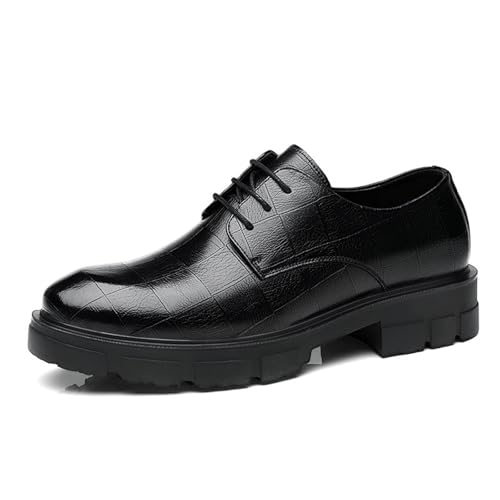 Men’s Low Heel Derby Dress Shoes for Men, Platform Pointed Toe Lace-up Fashion Leather Tuxedo Business Wedding Derby Cap Toe Dress Shoes