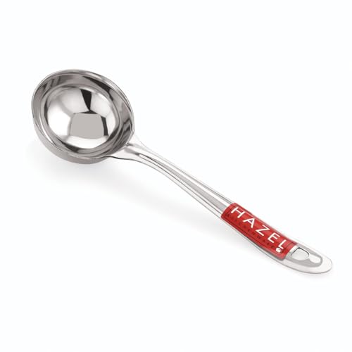 HAZEL Stainless Steel Ladle for Kitchen | 7.3 cm Dia Round Soup Serving Spoon | Heavy Duty Kitchen Spoodle for Cooking, Serving, Curry, Dosa, Gravy