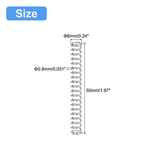 uxcell Compression Spring, 5Pcs 304 Stainless Steel, 6mm OD, 0.8mm Wire Size, 50mm Free Length, Silver Tone - Image 3