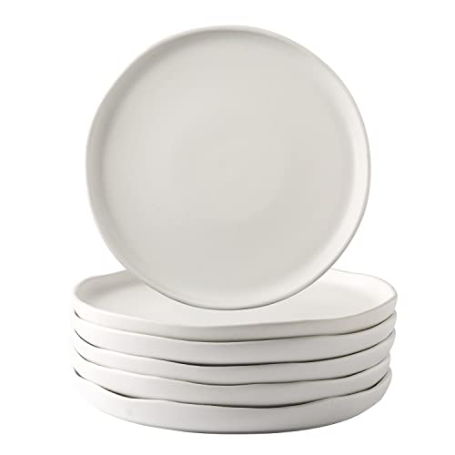 AmorArc Keramik-Salatteller, 6 Stück, gewellter Rand, 21,6 cm, Geschirr-Set, Dessert, Salat, Vorspeisen, kleine Abendessen usw. Teller, mikrowellen-, spülmaschinenfest, kratzfest - reaktiv, mattweiß Cover