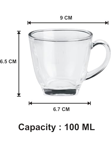 Image of AFAST Clear Glass Coffee & Tea Cups /Mugs, Set of 4 - 100 ml Each, Stylish Transparent Glassware, Ideal for Tea, Coffee, Milk, Juice, Office & Home Use