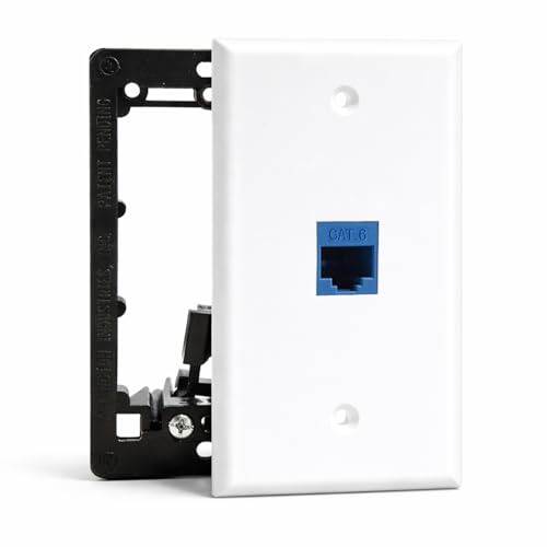 DIYTECH 1 Port Ethernet Wall Plate Cat 6 Wall Outlet RJ45 Female to Female Keystone Jacks - White